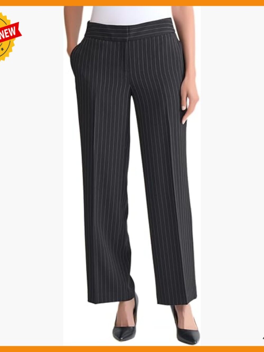Petite Wide Leg Pinstripe Work Pants Wrinkle Resistant Stretch Fabric